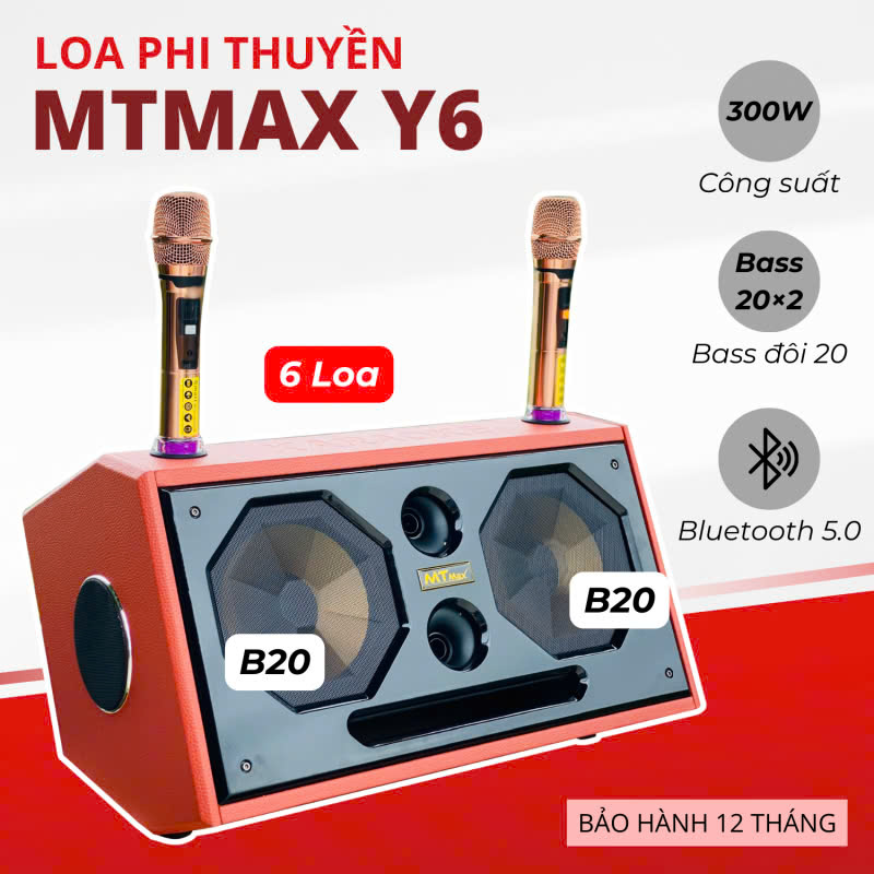 Loa Xách Tay MTMAX Y6 Công Suất 500W Hệ Thống 6 Loa 3 Đường Tiếng Bass Đôi 20 Âm Thanh Đa Chiều Kèm 2 Micro Karaoke Hát Nhẹ Vang Sâu . HÀNG CHÍNH HÃNG