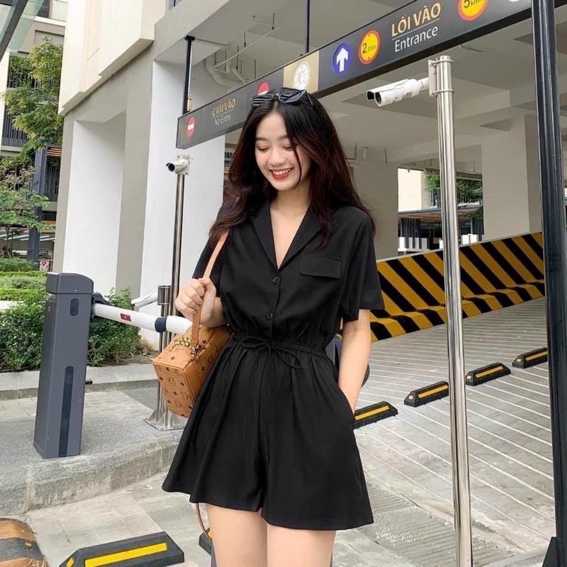 Jumpsuit đen thun eo