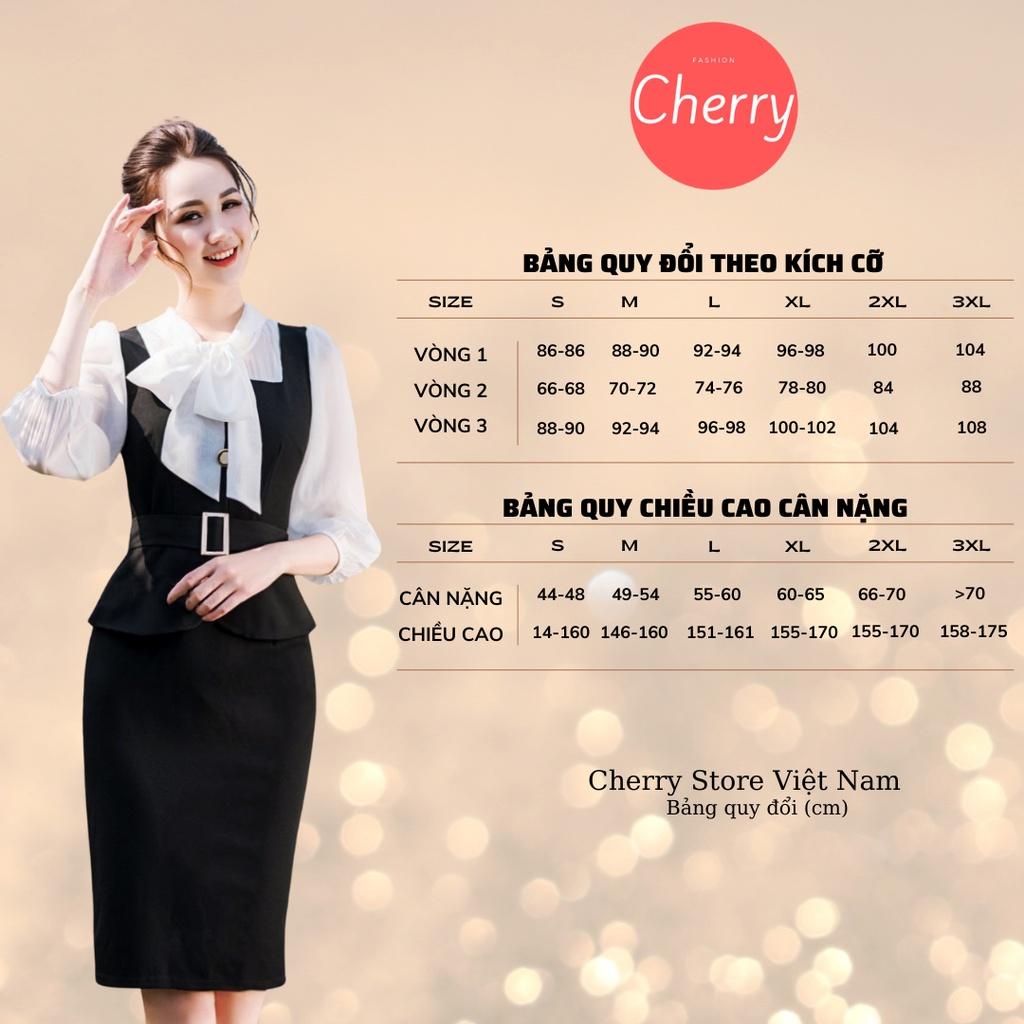 Váy công sở liền thân body thắt eo áo sơ mi cổ áo thắt nơ CHERRY A1382
