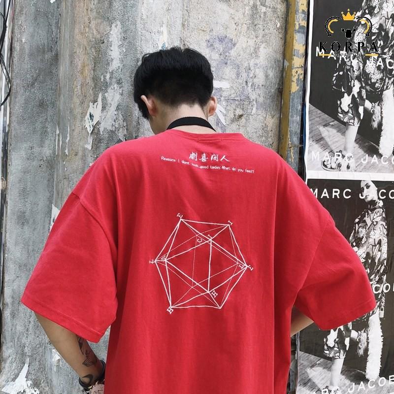 Áo thun tay lỡ form rộng họa tiết hình học - Unisex nam nữ đều mặc được
