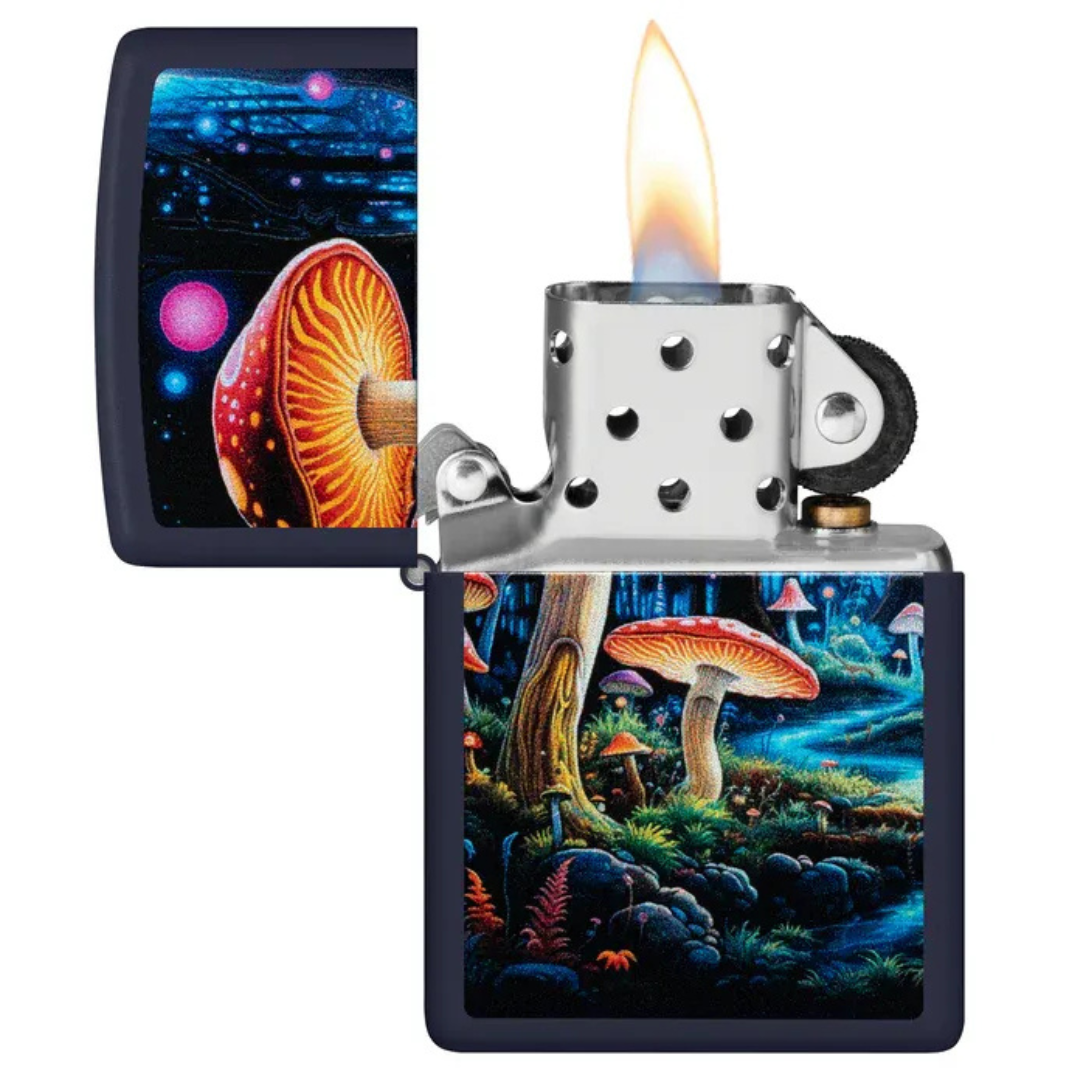 Bật Lửa Zippo Black Light Mushroom Design 46947  - Thiết Kế Rừng Nấm Phát Sáng UV - Hàng Chính Hãng Mỹ