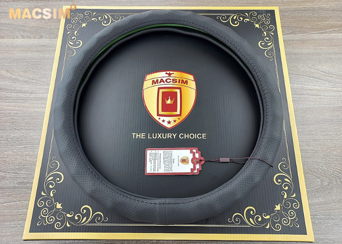 Bọc vô lăng cao cấp Macsim mã 8932 màu đen - Chất liệu da thật - Khâu tay 100% size M