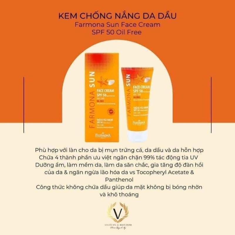 Kem Chống Nắng Không Chứa Dầu, Không Bóng Nhờn Bết Dính Farmona Sun Face Cream SPF50 Oil Free 50ml