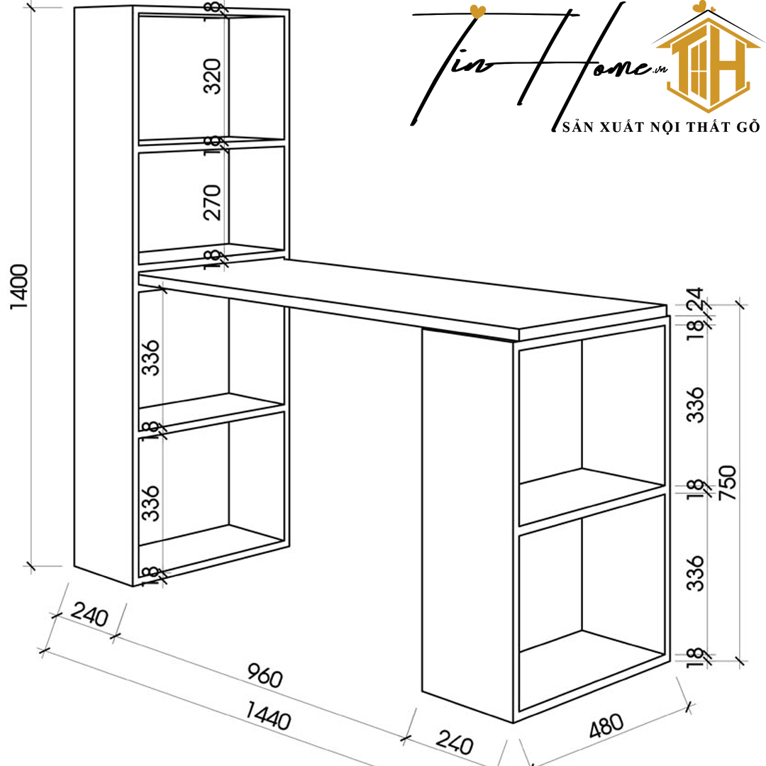 Bàn học có giá để sách gỗ MDF, chịu lực tốt, chống ẩm, chống mối mọt tốt BH-001