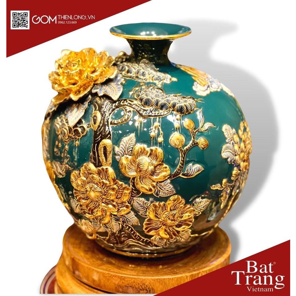 Bình Hút Lộc Mã Đáo Thành Công Màu Xanh Lục - Vẽ Vàng Đắp Nổi Hàng Kỹ -Bình Tài Lộc Bát Tràng -Gốm Thiên Long