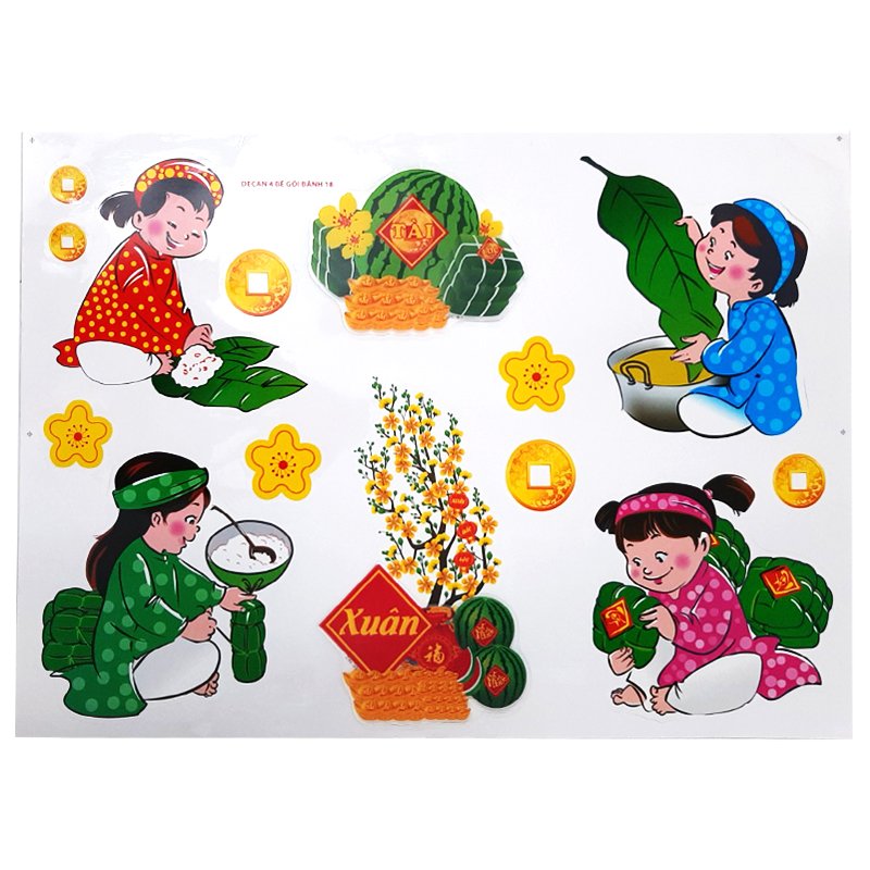DECAL TRANG TRÍ TẾT HỌA TIẾT NỔI 3D HÌNH EM BÉ GÓI BÁNH