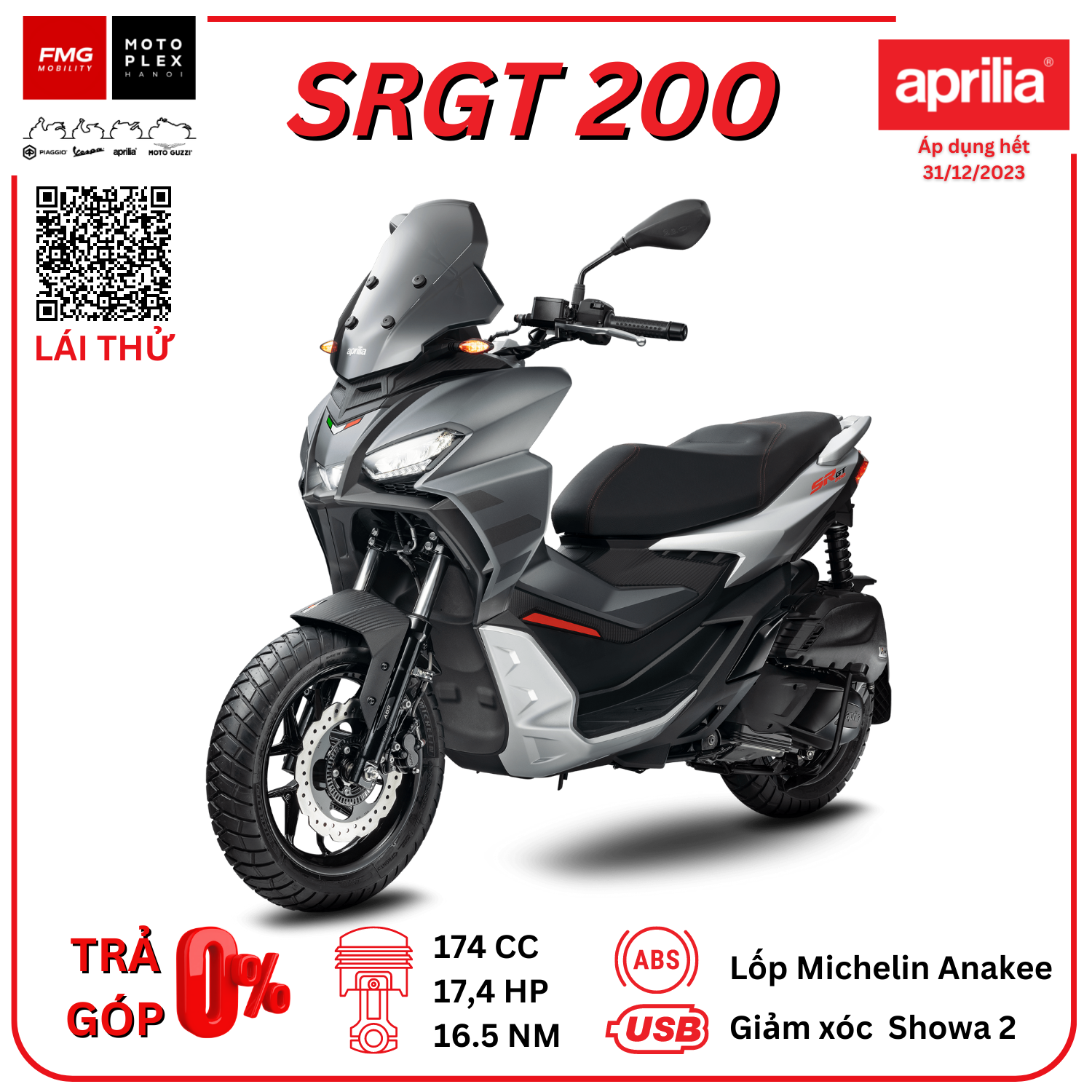 Aprilia SRGT 200 - Xe ga đa địa hình 174cc | Thương hiệu Aprilia của Ý thuộc tập đoàn Piaggio Việt Nam