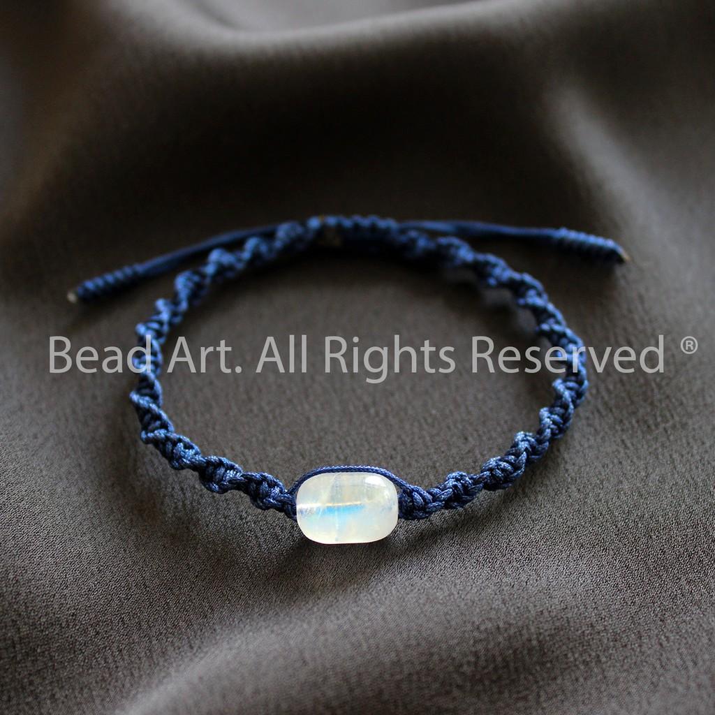 Vòng Tay Thắt Dây Lu Thống Đá Moonstone, Đá Mặt Trăng Ánh Cầu Vồng Tự Nhiên AAA, Vòng Tay Phong Thuỷ, Chuỗi Hạt S50 - Bead Art