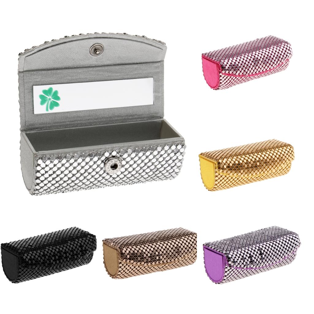 Shiny Lipstick Case Holder - Organizer Bag for Purse- lipstick holder -Cosmetic Storage Box With Mirror Women Girls Gift