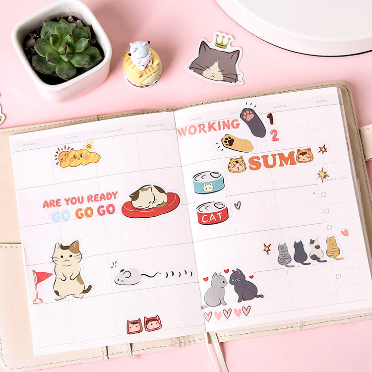 Sticker hộp 45 miếng dán - Mèo Đôi - Hộp nhãn dán trang trí sổ tay bullet journal - M059