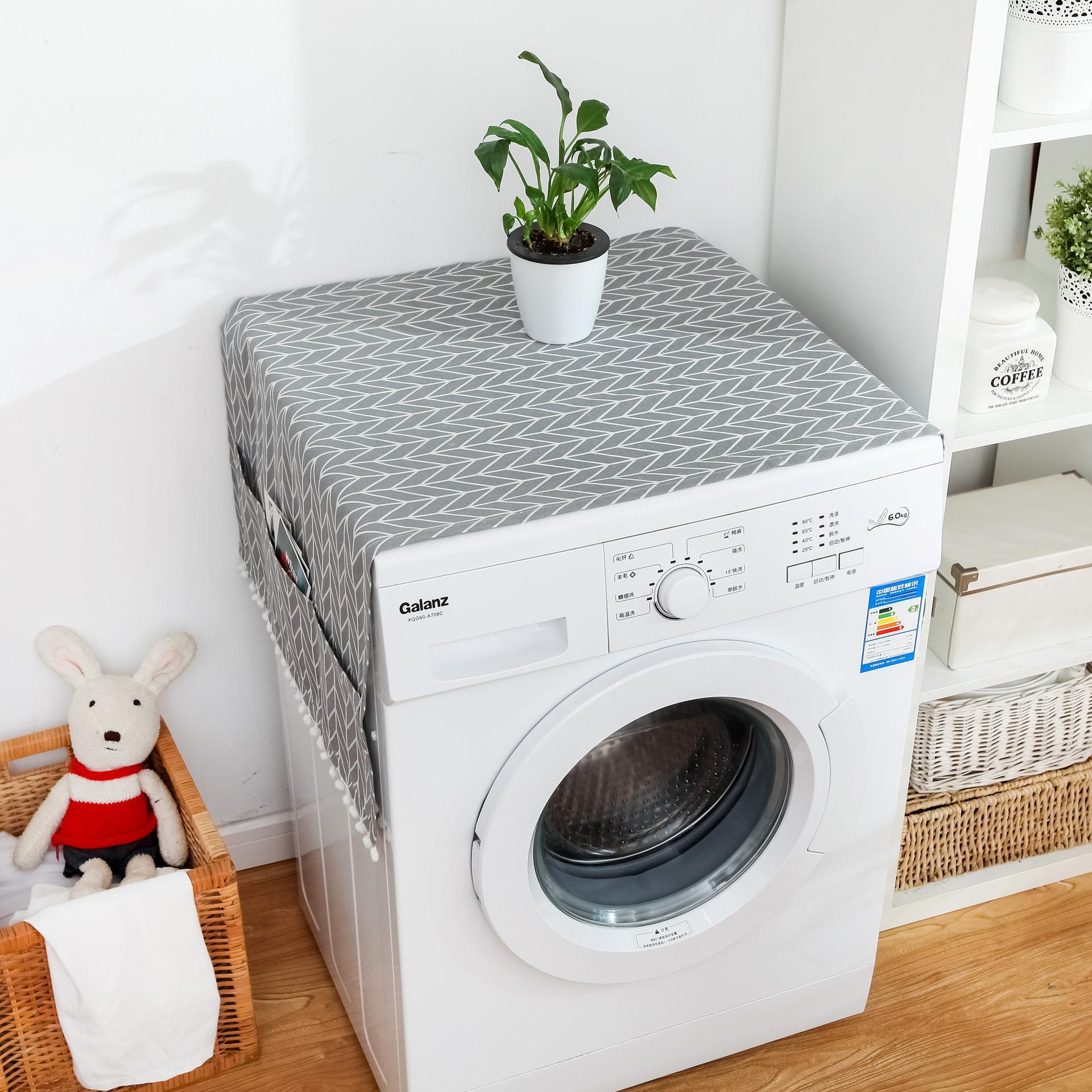 Tấm phủ tủ lạnh, máy giặt, lò vi sóng in hình dễ thương, bảo vệ tủ chống bụi bẩn, chống thấm nước có túi bên hông đựng đồ tiện lợi - giao mẫu ngẫu nhiên - GDHN Loại Tốt
