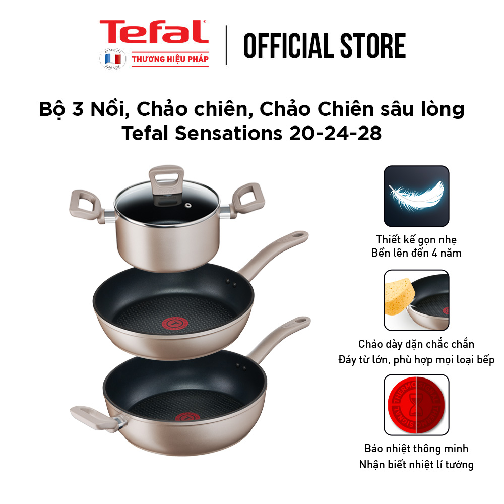 Bộ 3 nồi chảo chống dính đáy từ Tefal Sensations dùng cho mọi loại bếp - Hàng chính hãng