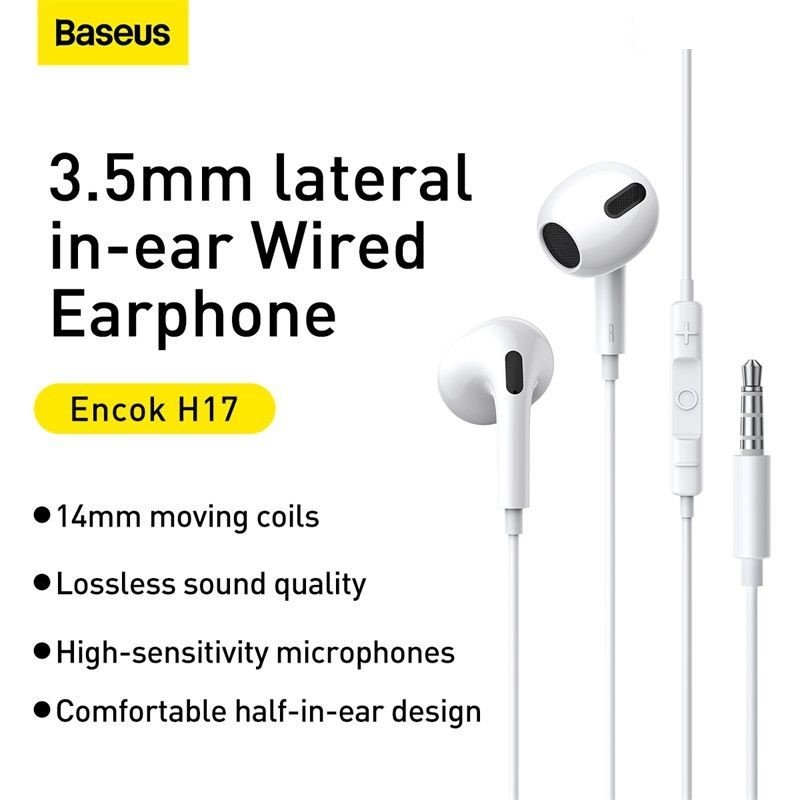 Tai nghe có dây Baseus Encok H17 Wired Earphone 3.5mm 1.2m , tích hợp micro đàm thoại chất lượng cao - Hàng chính hãng