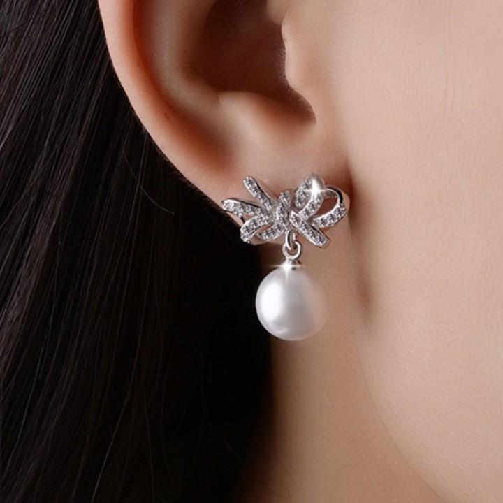 Bông tai ngọc nơ nạm đá BHBT348