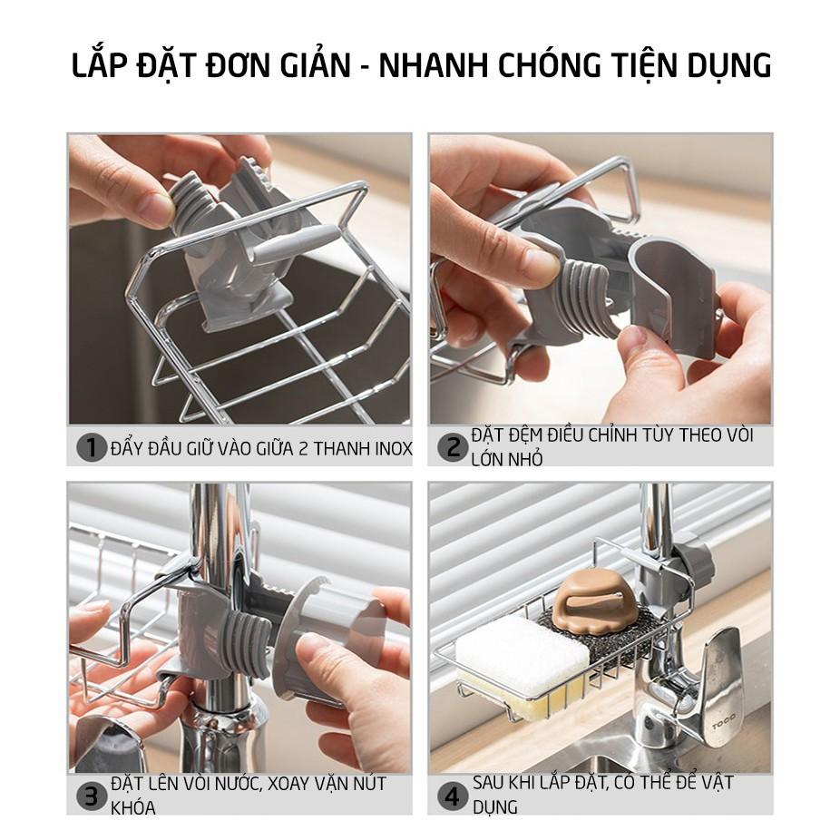 Khay (Rổ) Để Đồ Bồn Rửa Chén - Giá Kệ Kim Loại Đựng Giẻ Rửa Chén Gắn Vòi Rửa Bát