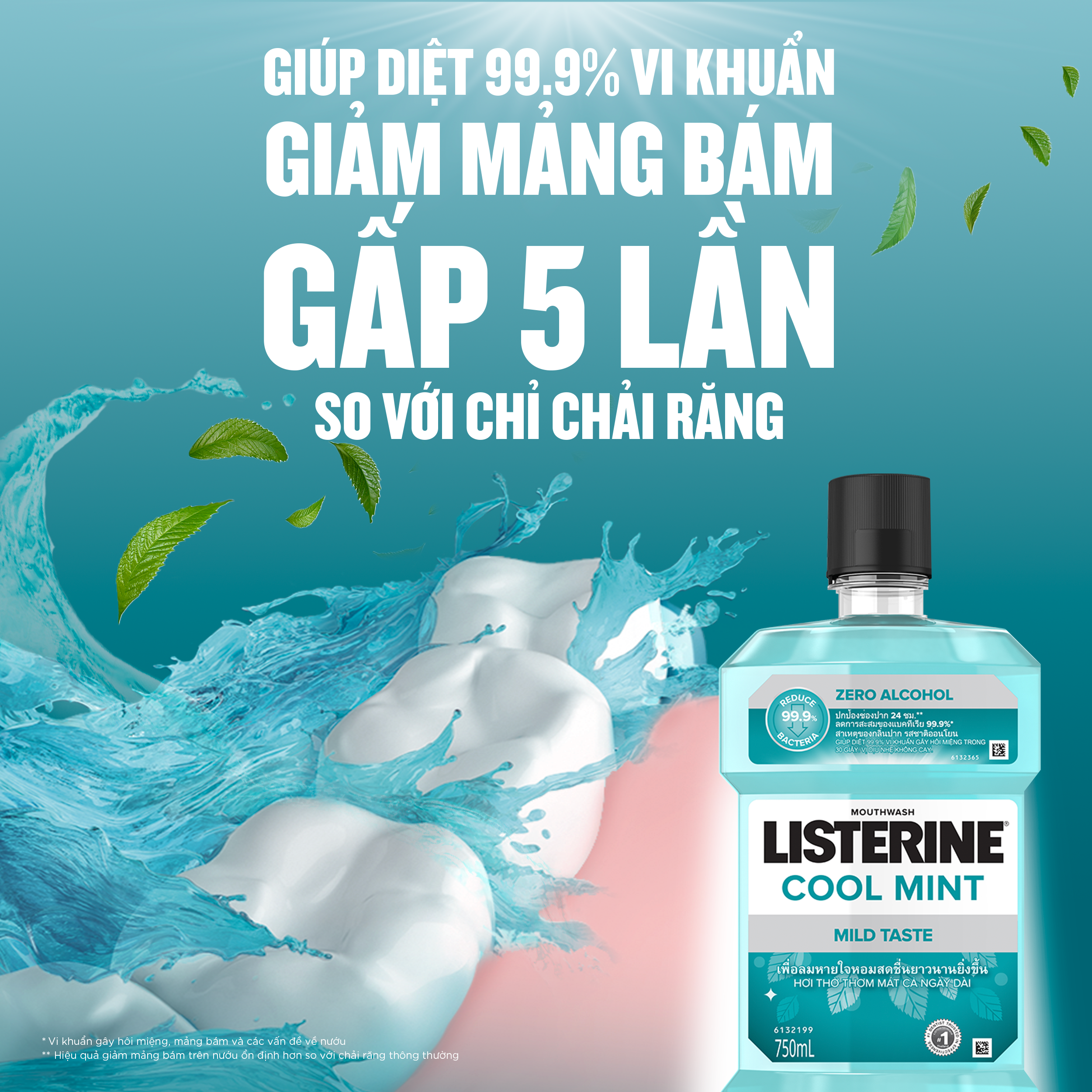 Hình ảnh Bộ 2 Chai Nước Súc Miệng Listerine Giúp Hơi Thở Thơm Mát Cool Mint Zero Alcohol 750mlx2