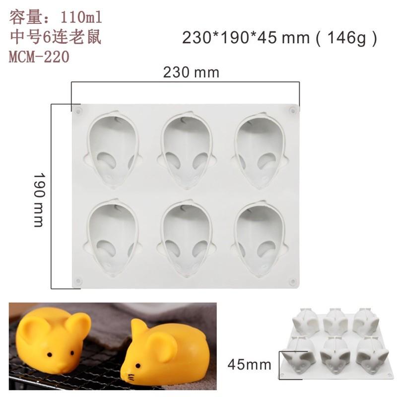 Khuôn Silicone Làm Bánh, Tạo Hình Con Chuột vỉ 6 con nhỏ và vỉ 6 con to