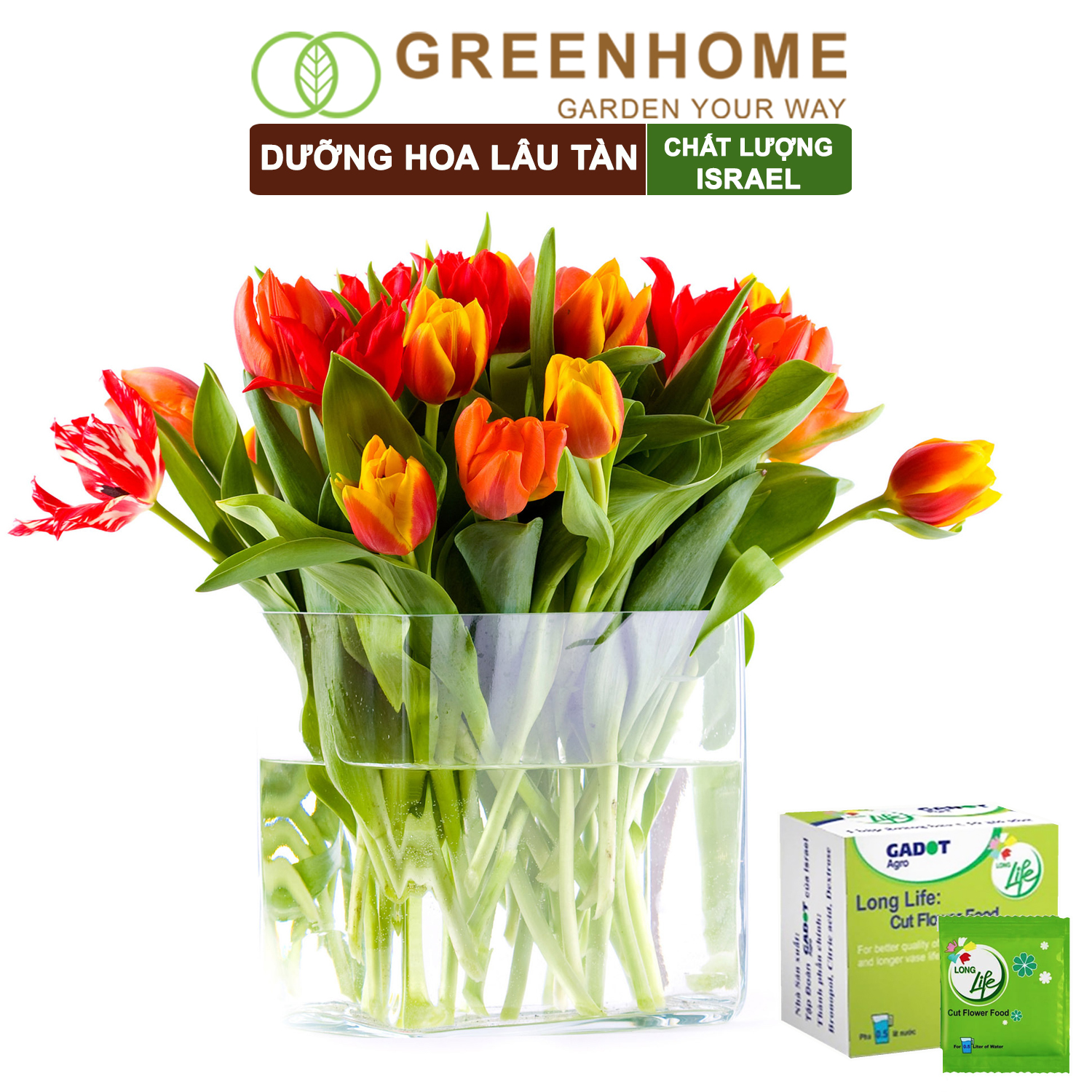 Dưỡng hoa lâu tàn Long Life, gói 5gr, hoa tươi lâu, nở bông to, không bị hôi nước |Greenhome