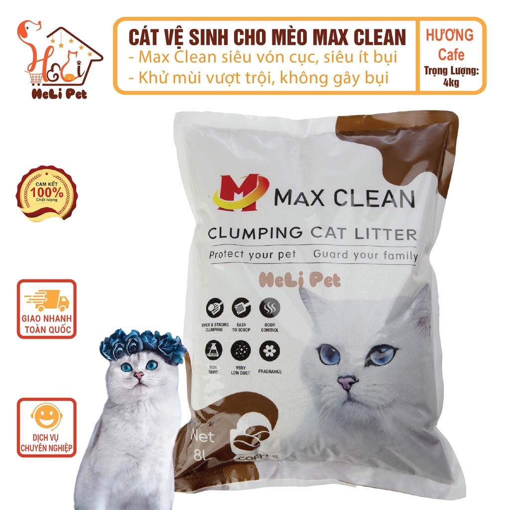 Cát Vệ Sinh Cho Mèo Max Clean Hương CAFE Siêu Vón Siêu Ít Bụi 4Kg/ Bịch- HeLiPet