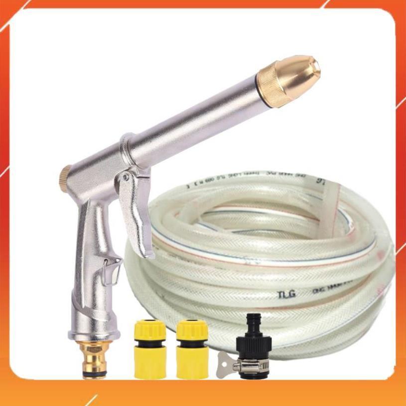 Vòi nước vòi phun nước rửa xe tưới cây tăng áp thông minh + bộ dây bơm nước cao cấp TLG 206810 đầu đồng,nối đen