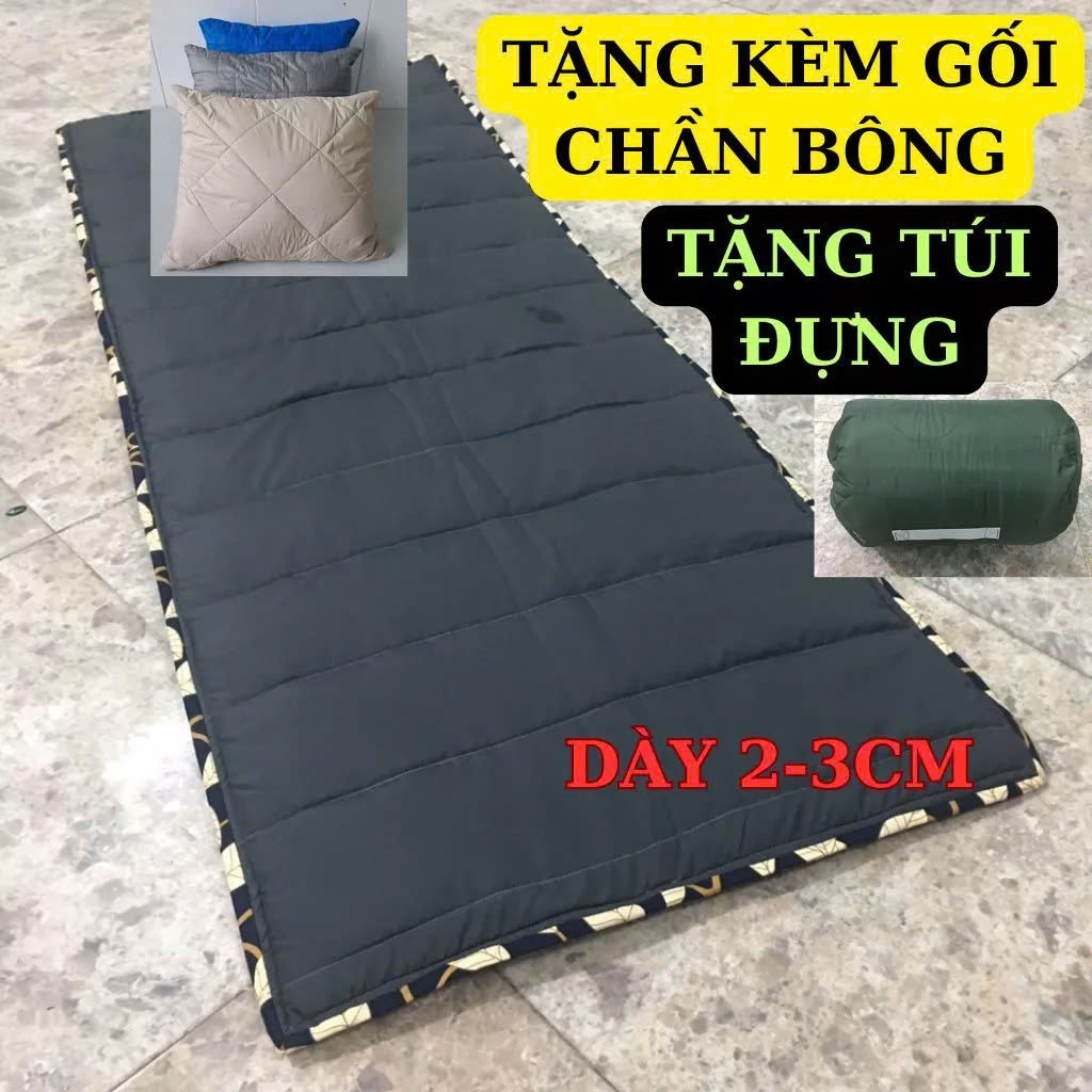 Đệm Gấp Ngủ Trưa Văn Phòng - Tặng Kèm Gối Vỏ Túi Đựng - Chất Liệu Bông Dài 180x70 Cm, Dày 2 Cm - Siêu Nhỏ Gọn Loại Cao Cấp Du Lịch Dã Ngoại Phượt