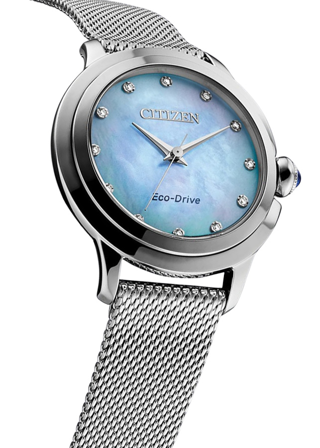 Đồng Hồ Nữ Citizen Đính Kim Cương Dây Thép Không Gỉ EM0790-55N - Mặt Xà Cừ (Sapphire)