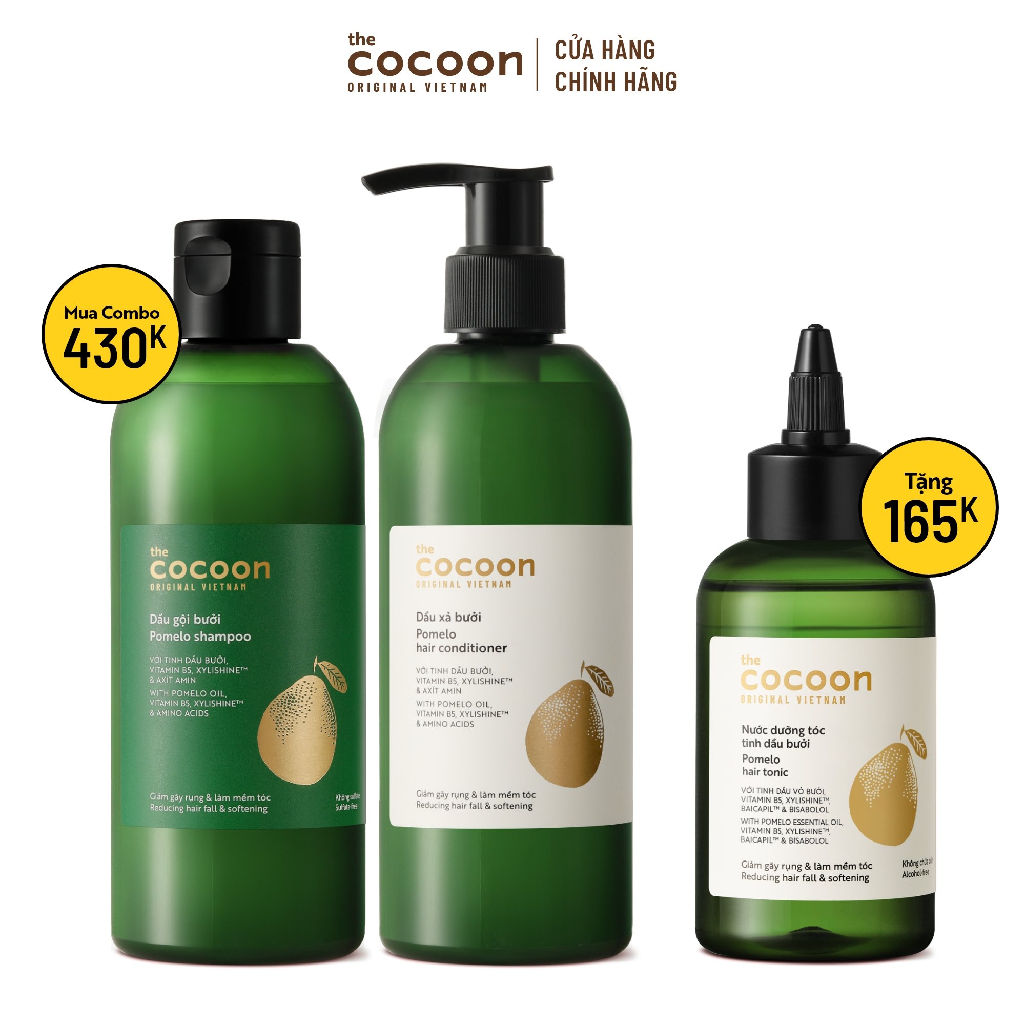 SPECIAL COMBO gội xả bưởi không sulfate giảm gãy rụng tóc Cocoon (tặng 1 nước dưỡng tóc tinh dầu bưởi Cocoon 140ml)