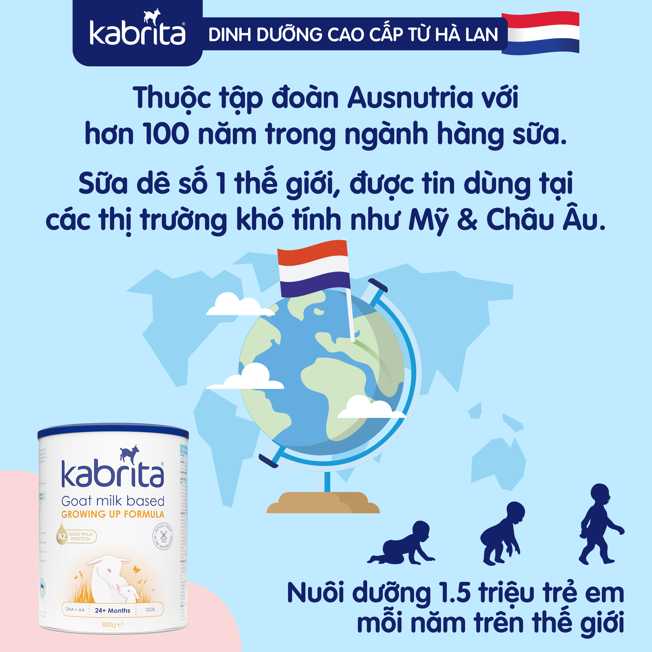 [TẶNG TÚI BỈM] COMBO 3 Lon Sữa dê Kabrita số 3 cho trẻ trên 24 tháng - Lon 800g