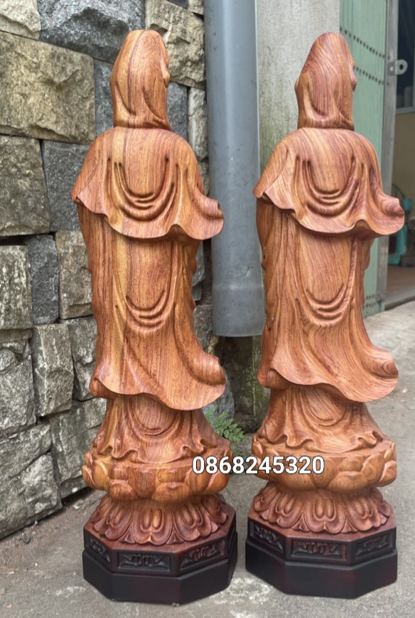 Tượng phật bà mẹ quan âm bồ tát bằng gỗ hương đá sơn pu giả cổ kt cao 60×17×17cm