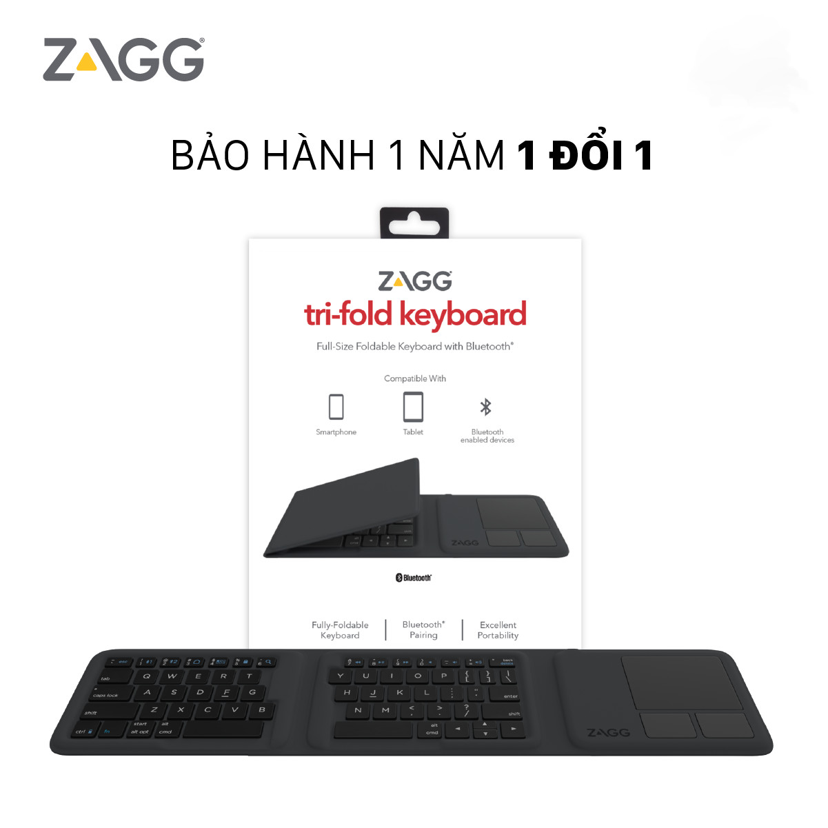 Bàn phím gấp 3 ZAGG Universal Keyboards - Tri Folding 103203612 - Hàng chính hãng