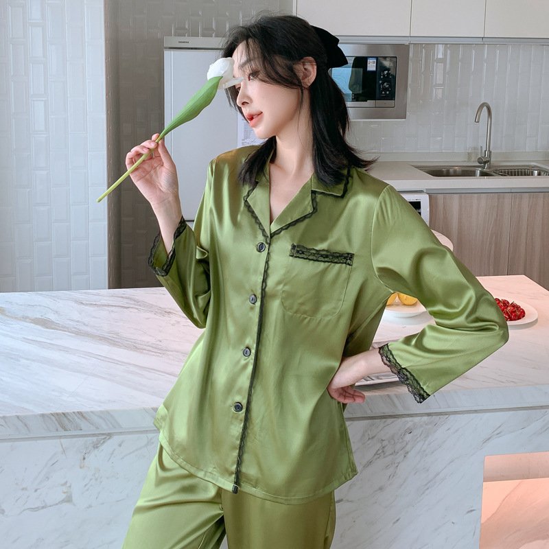 Đồ bộ Pyjama Nữ chất liệu phi bóng rũ mềm mại,cổ điển sang trọng 88231