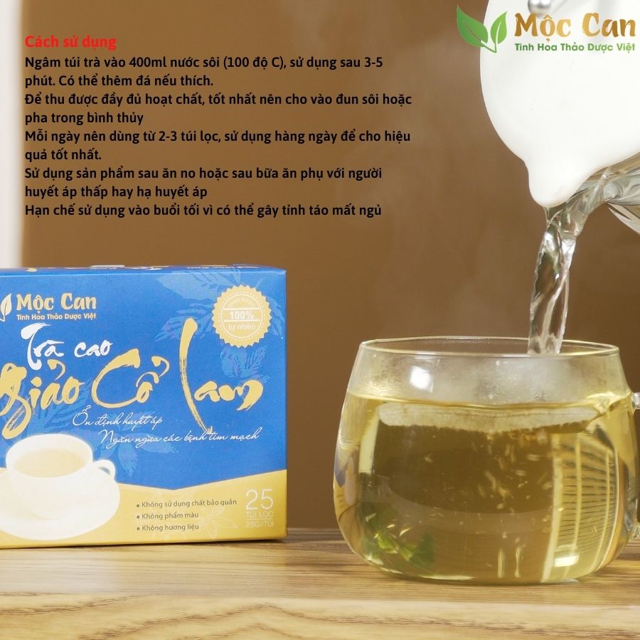 Trà Cao Giảo Cổ Lam Mộc Can túi lọc ổn định huyết áp,ngăn ngừa các bệnh về tim mạch hộp 25 gói