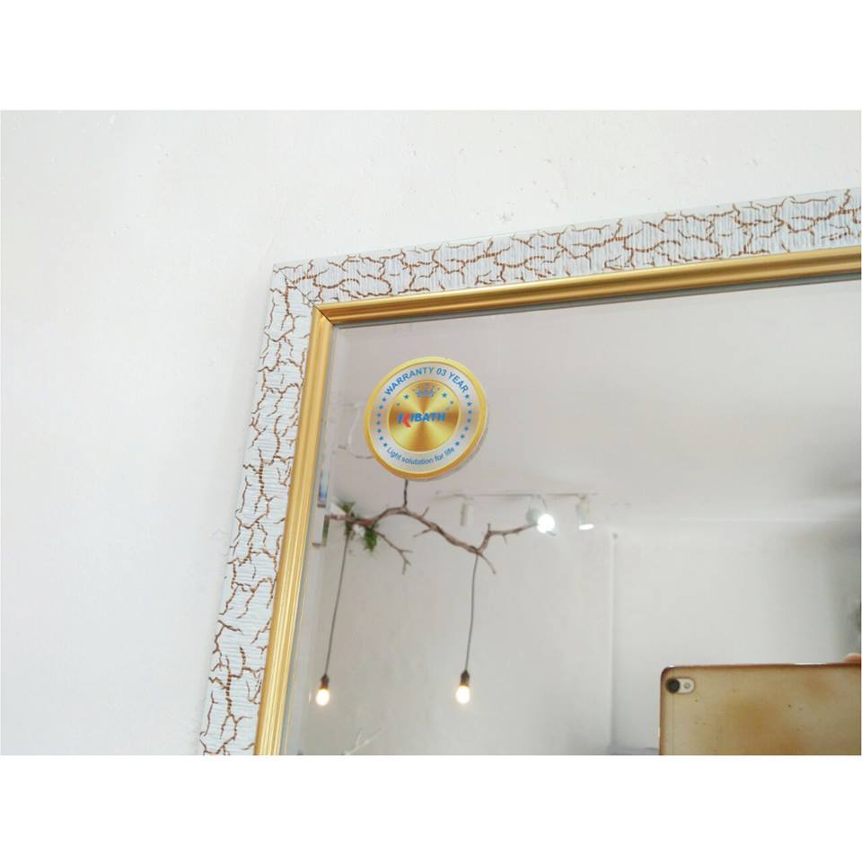 Gương soi cao cấp khung viền trắng hoa văn KT 40x50 cm
