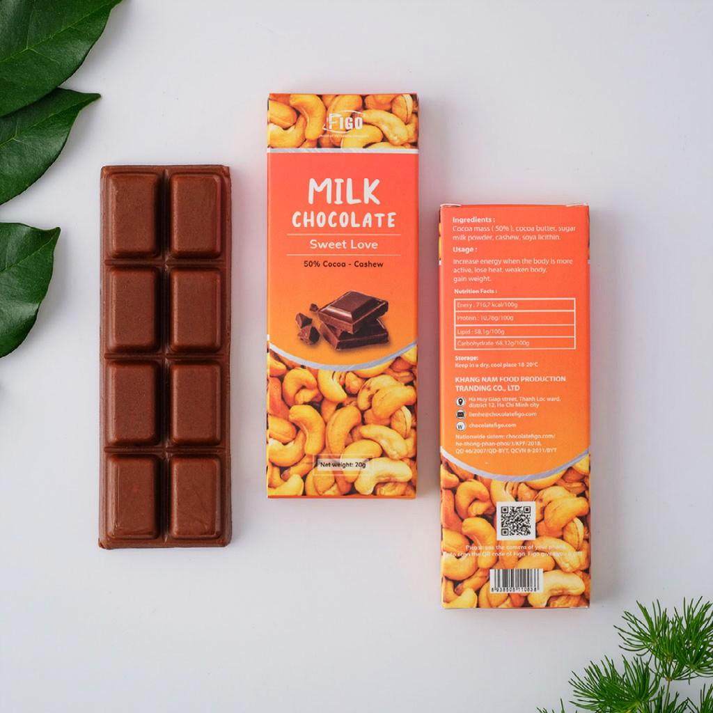 Kẹo socola sữa hạt Hạnh nhân 20g 50% cacao Figo