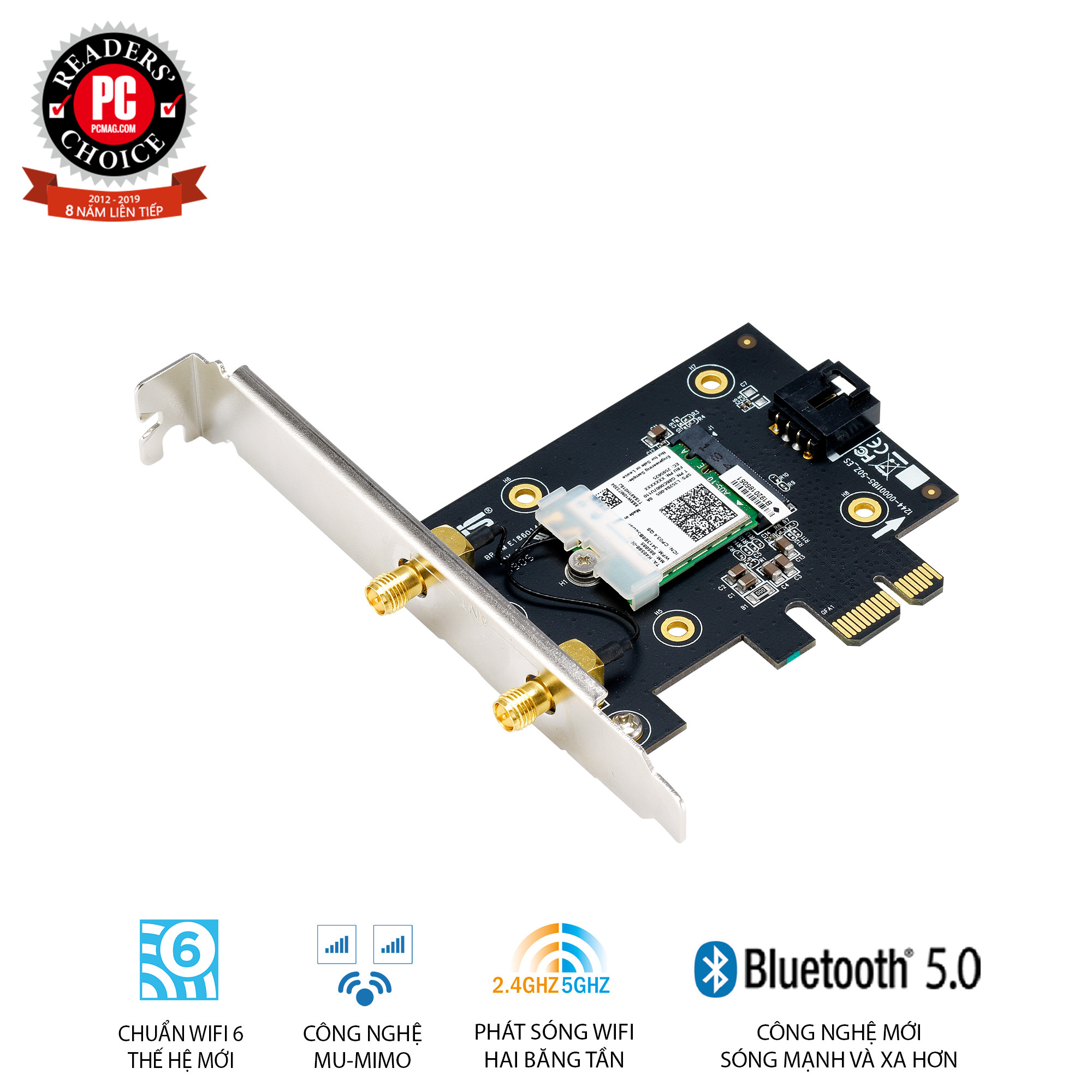 Card Mạng Không Dây Wifi Asus PCE-AX3000 WiFi 6 (802.11ax) Băng Tần Kép Bluetooth 5.0 Bảo Mật Mạng WPA3 OFDMA MU-MIMO - Hàng Chính Hãng