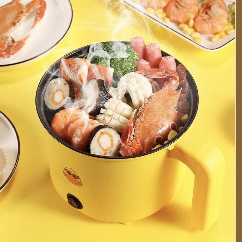 Nồi Lẩu Mini Vịt Vàng, Ca Nấu Mì Đa Năng Dung Tích 1,8L - 2 Nấc Nhiệt Kèm Giá Hấp Size 18cm Tiện Dụng