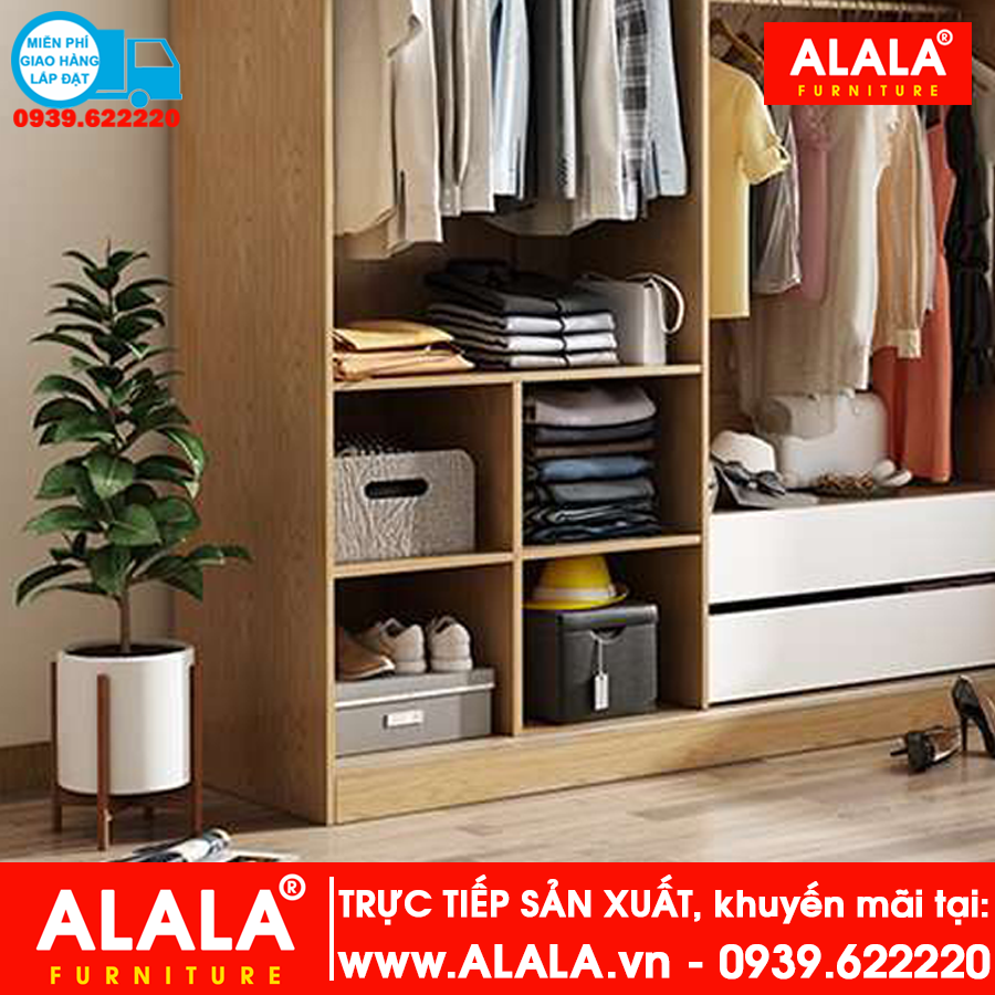 Tủ quần áo ALALA265 (1m6x2m) Gỗ HMR chống nước - www.ALALA.vn - 0939.622220