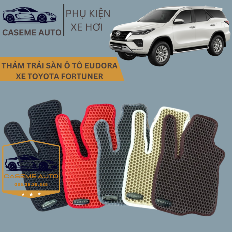 [TOYOTA FORTUNER] Thảm Trải Sàn, Lót Sàn Ô Tô Cao Su Eudora CloudFoam Thiết Kế Theo Xe Dành Cho Xe TOYOTA FORTUNER, Chống Nước, Không Mùi, Ngăn Bụi Bẩn, Dễ Vệ Sinh - Hàng Chính Hãng