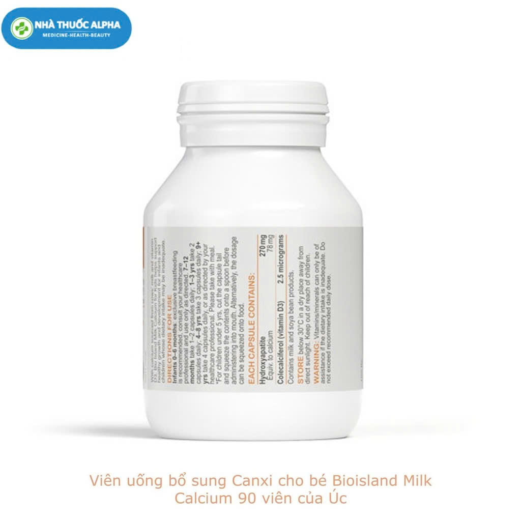 Viên uống bổ sung Canxi cho bé Bioisland Milk Calcium 90 viên của Úc