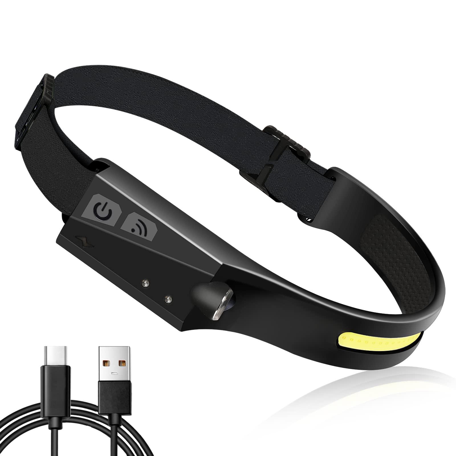 Đèn phía trước, 5 mô -đun Cob XPE Đèn LED chống thấm Đèn LED LED SECHARGEGE LED với cảm biến nhạy cảm, đèn phía trước mạnh mẽ cho cuộc đua, khu cắm trại, đạp xe, đi bộ đường dài, câu cá