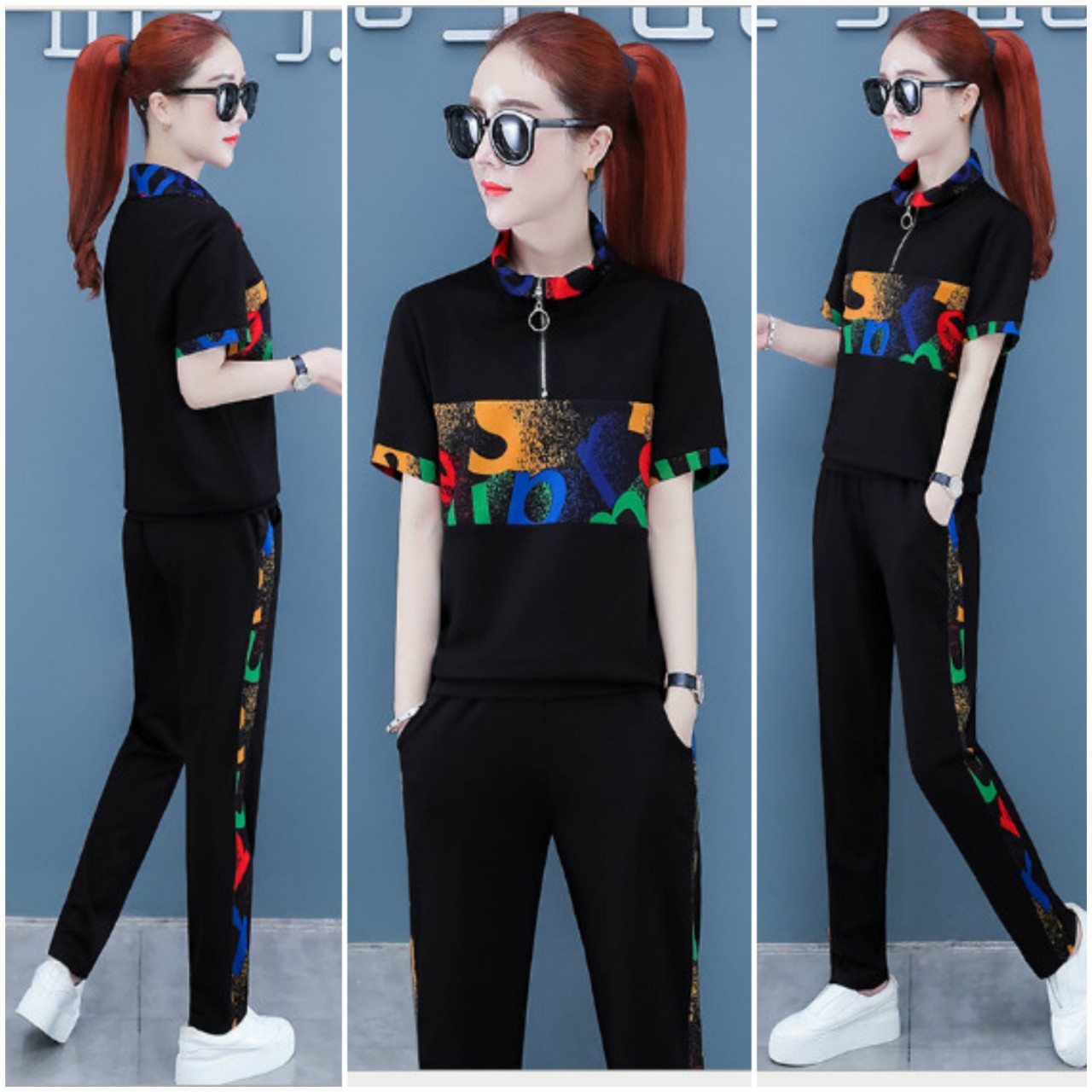 BỘ THUN THỂ THAO HỌA TIẾT GỢN SÓNG KHÓA KÉO