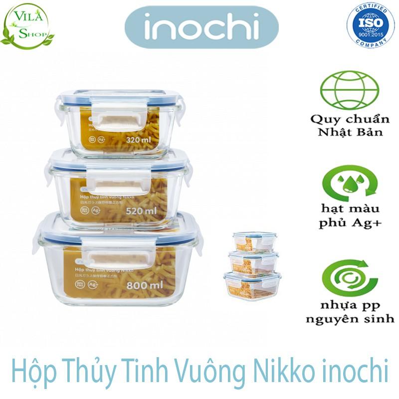 Hộp Thực Phẩm, Hộp Thủy Tinh Chịu Nhiệt Hình Vuông, Thủy Tinh Cao Cấp Inochi Sử Dụng An Toàn Trong Lò Vi Sóng