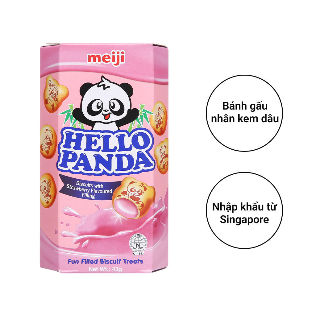 [Made in Singapore] Lốc 10 Bánh Hello Meiji Panda  dâu 43gr