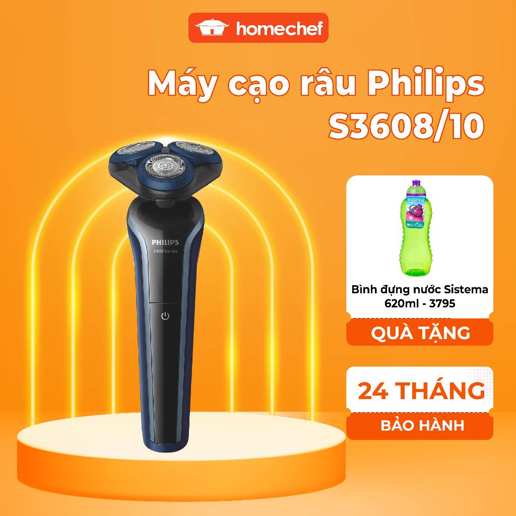 Máy cạo râu Philips S3608, an toàn cho da, đầu cạo linh hoạt, bảo hành 2 năm | Hàng chính hãng