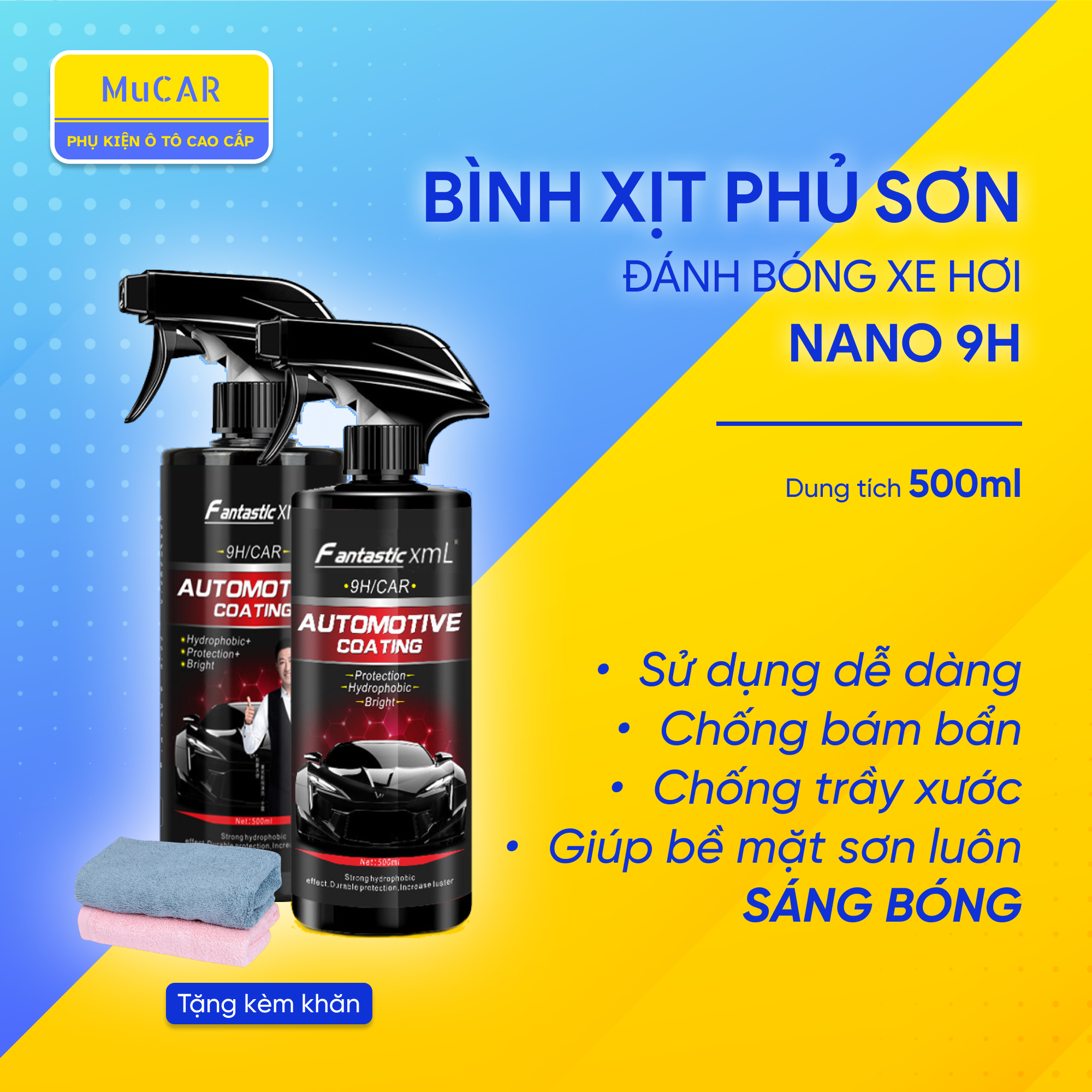 Bình Xịt Phủ Sơn Đánh Bóng Xe Hơi - Bình Xịt Bảo Vệ Sơn Xe Hơi Cao Cấp - Nano 9H - Dung Tích 500ml