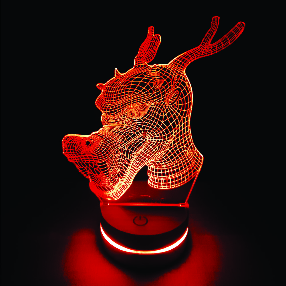 Đầu rồng, Đèn 3D led, Đèn ngủ thay đổi 16 màu