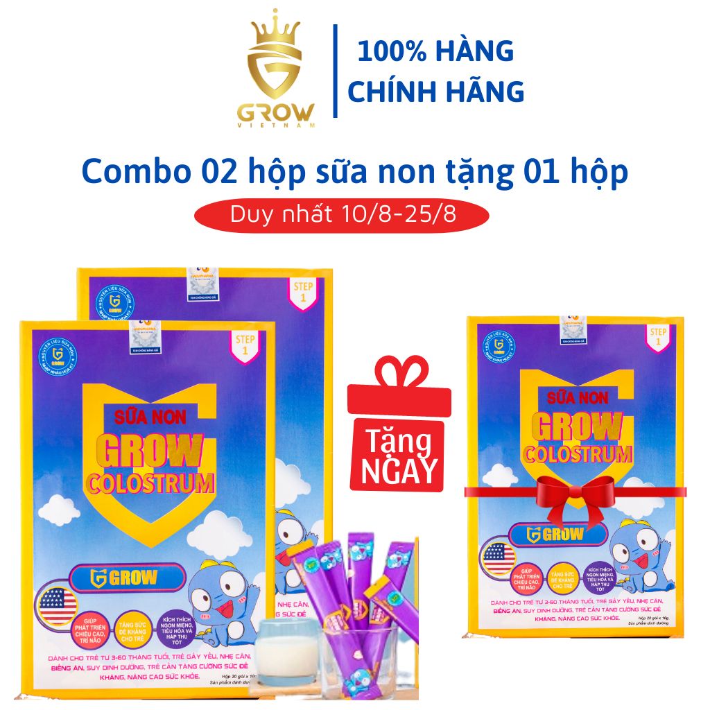 Combo 2 hộp sữa non Grow Colostrum hộp 20 gói x 10g tăng cường đề kháng, bổ sung dưỡng chất cho bé