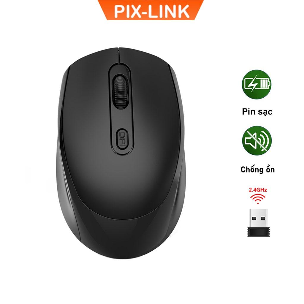 Chuột Không Dây PIX-LINK P100 Wireless 2.4Ghz Sạc Pin, Chống Ồn, DPI1600 Dùng Cho Máy Tính, Laptop, Tivi-Hàng Chính Hãng