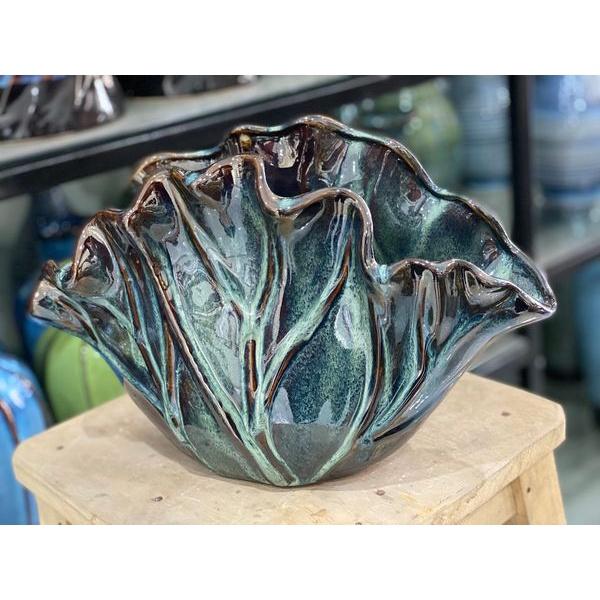 Bình cắm hoa decor siêu đẹp, làn cắm hoa Bát Tràng dáng lá sen men hỏa biến - Gốm Nghệ Nhân