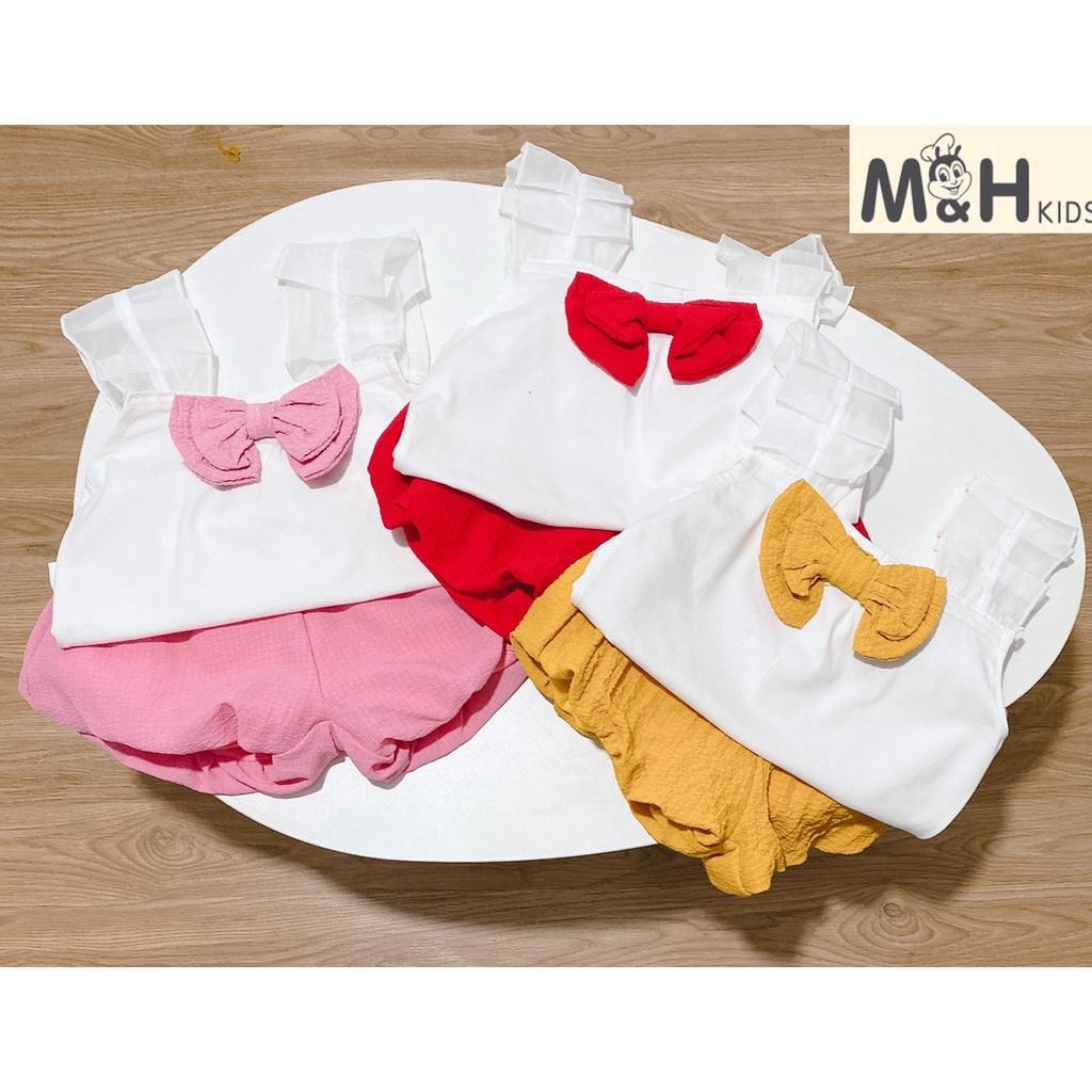 Bộ xinh cho bé gái, Set bộ hai dây phối voan nơ quần phồng siêu dáng yêu 13-25kg